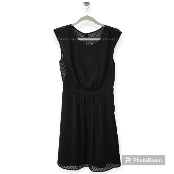 J Crew Womens A lined Black Sheer Chevron Print Dress Fully Lined Size 4 - Picture 2 of 5